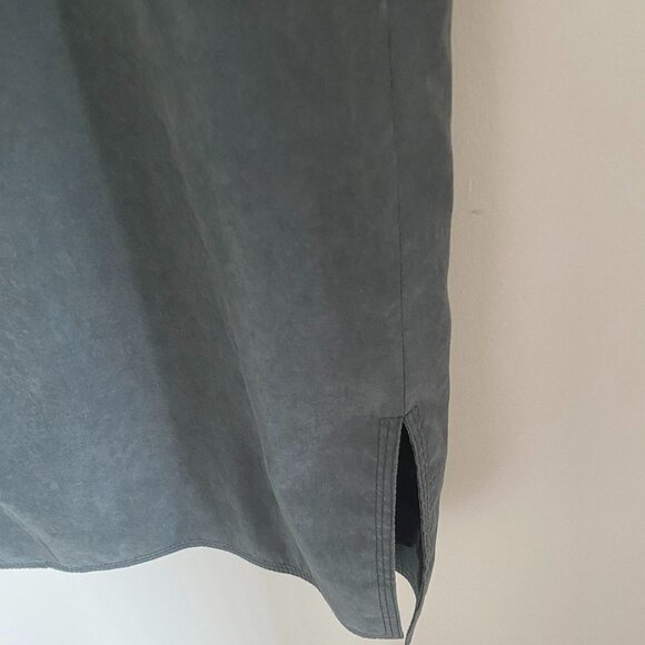 Grey Short Sleeve Jacket Top Button-Down Shirt Velvet Like Fabric Lined - Picture 4 of 6